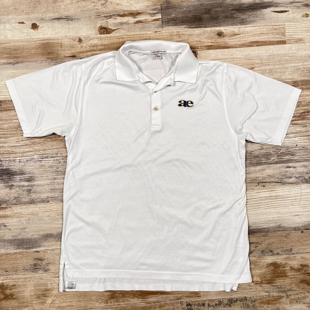 Peter Millar Polo Shirt Mens L White Cotton Short Sleeve Embroidered Logo Casual